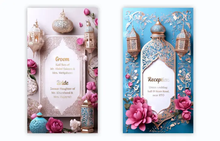Traditional 3D Floral Muslim Wedding Invitation Digital E-Card Instagram Story